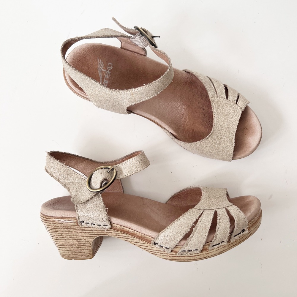 Dansko Marlow Oyster Sandals Size 37 White Mary Jane Leather Ankle Strap 6.5-7